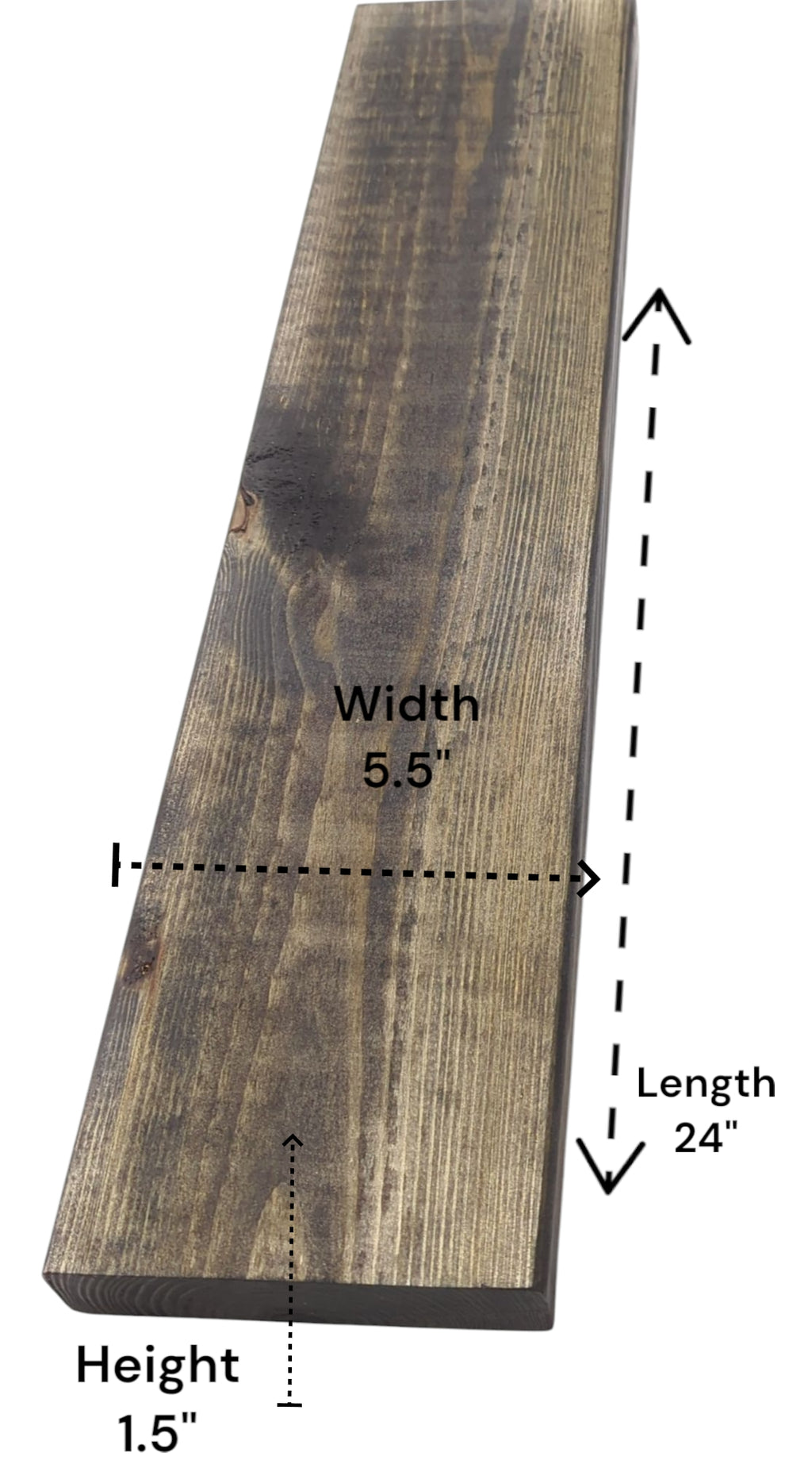 Rustic Dark Brown Black / Ebony Floating Shelf:  Length: 24" inches / Depth: 5.5" inches